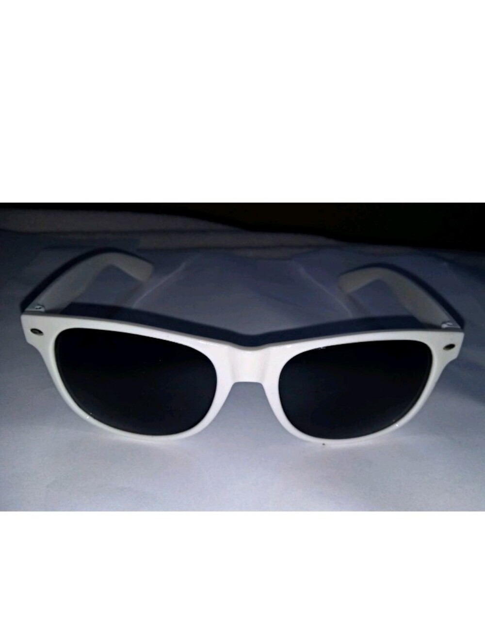 Men's Square Sunglasses White Plastic Frame Blue Tinted Lenses Made In The Shade